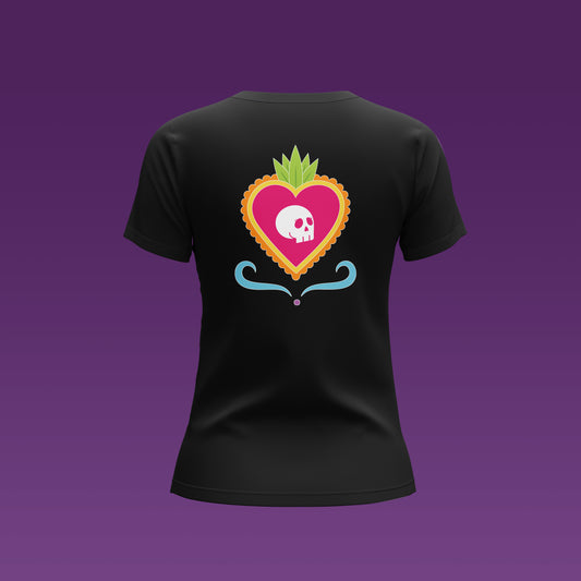 Playera Calaveria - Diseño para Mujer Calavera con corazon en negro