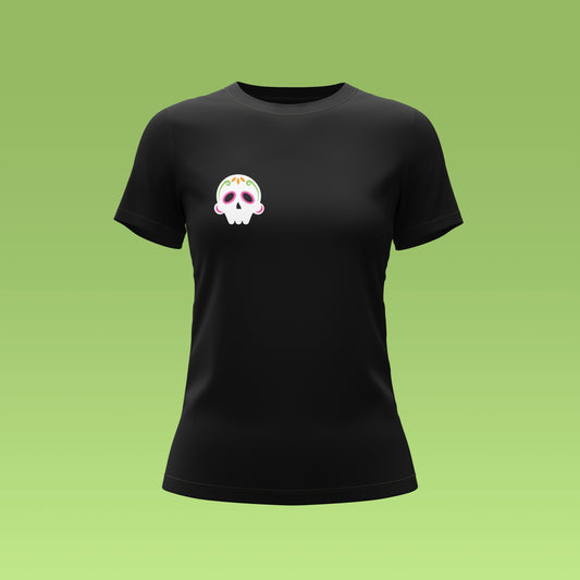 Playera Calaveria - Diseño para Mujer Calavera Papel Picado en negro