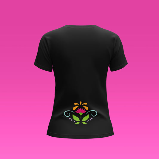 Playera Calveria - Diseño para mujer Flor en la Espalda en negro
