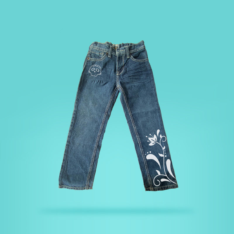 Pantalon Calaveria - Diseño de flor y calavera para niña