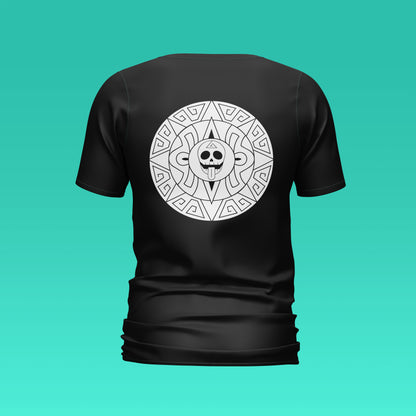 Playera Calaveria - Diseño Para Hombre Calavera Calendario Azteca en negro