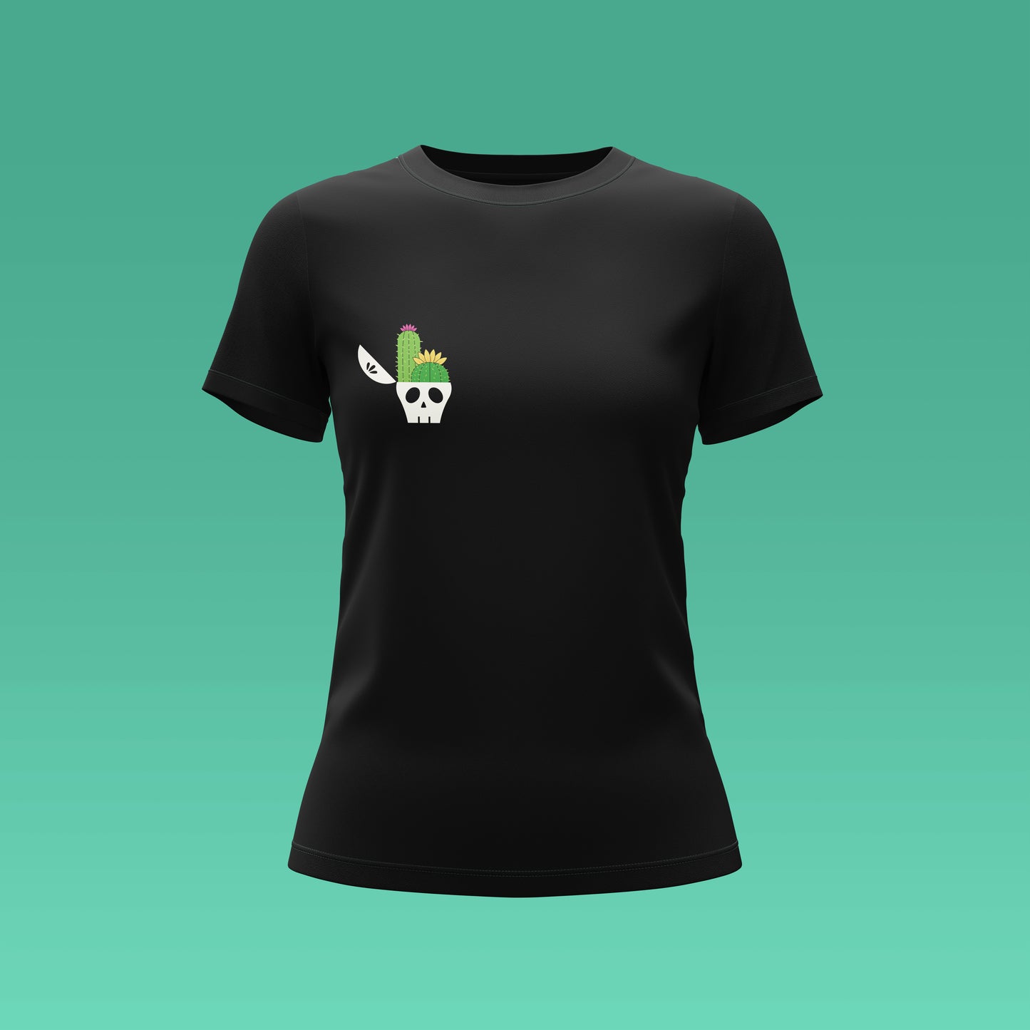Playera Calaveria - Diseño para Mujer Calavera con Cactus en negro