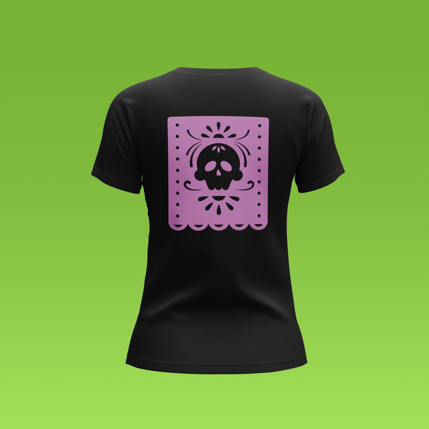 Playera Calaveria - Diseño para Mujer Calavera Papel Picado en negro