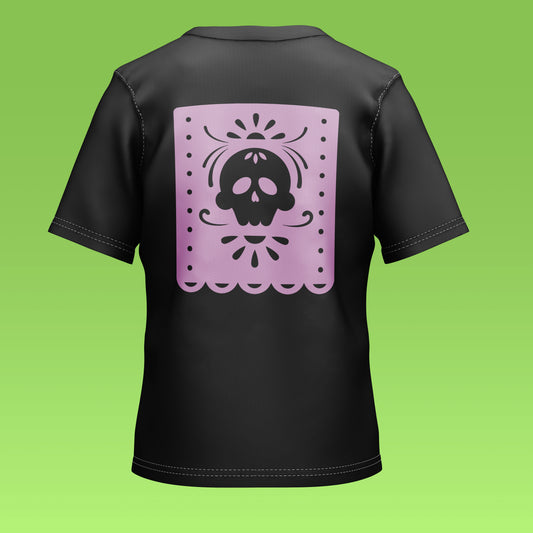 Playera Calaveria - Diseño para Niño y Niña Calavera Papel Picado en negro