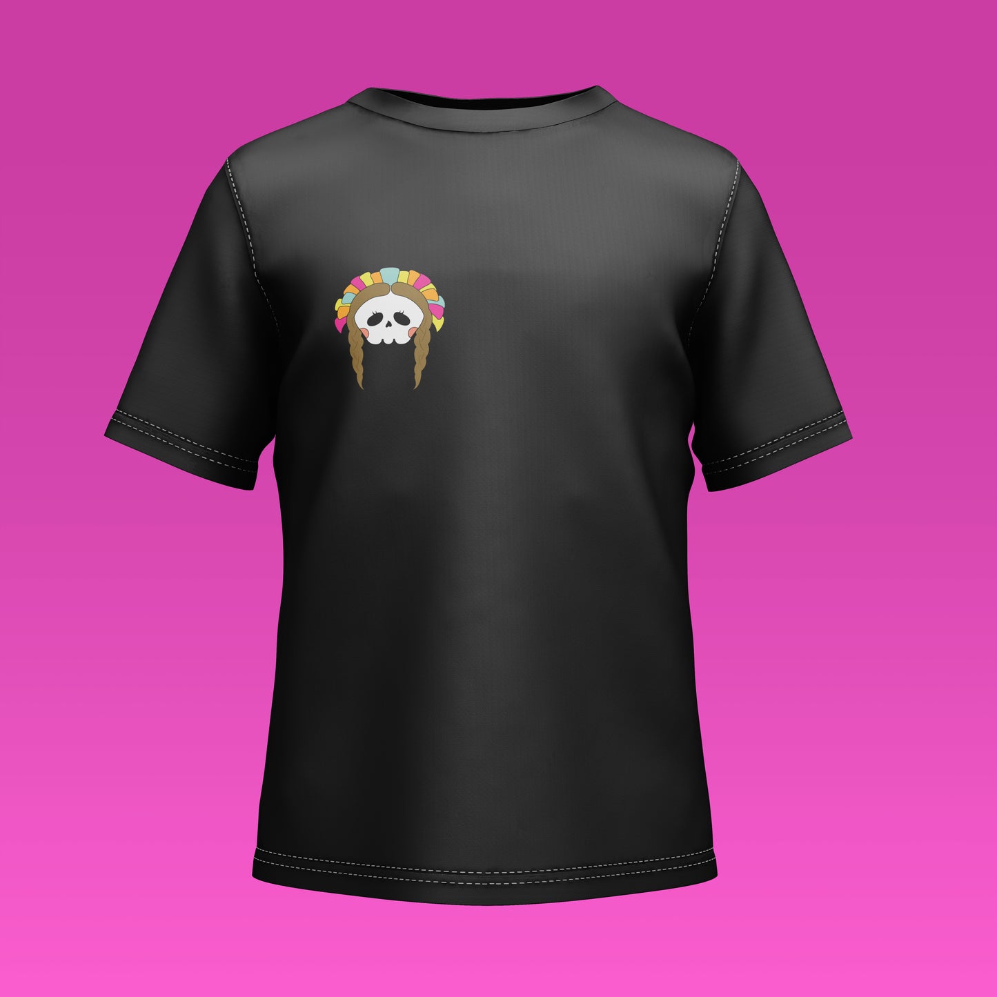 Playera Calaveria - Diseño para Niño y Niña Calavera con Trenzas en negro