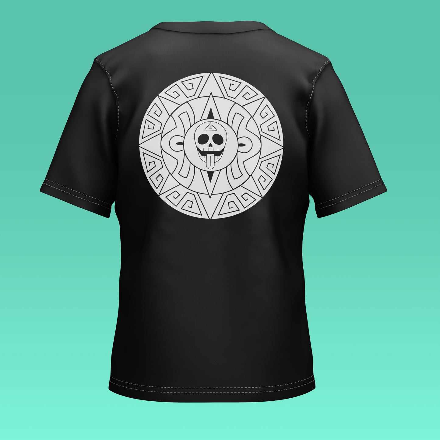 Playera Calaveria - Diseño para Niño y Niña Calavera Calendario Azteca en negro