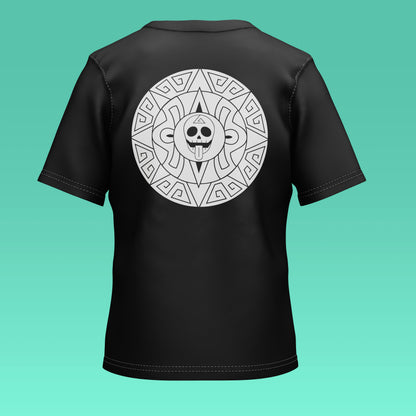 Playera Calaveria - Diseño para Niño y Niña Calavera Calendario Azteca en negro
